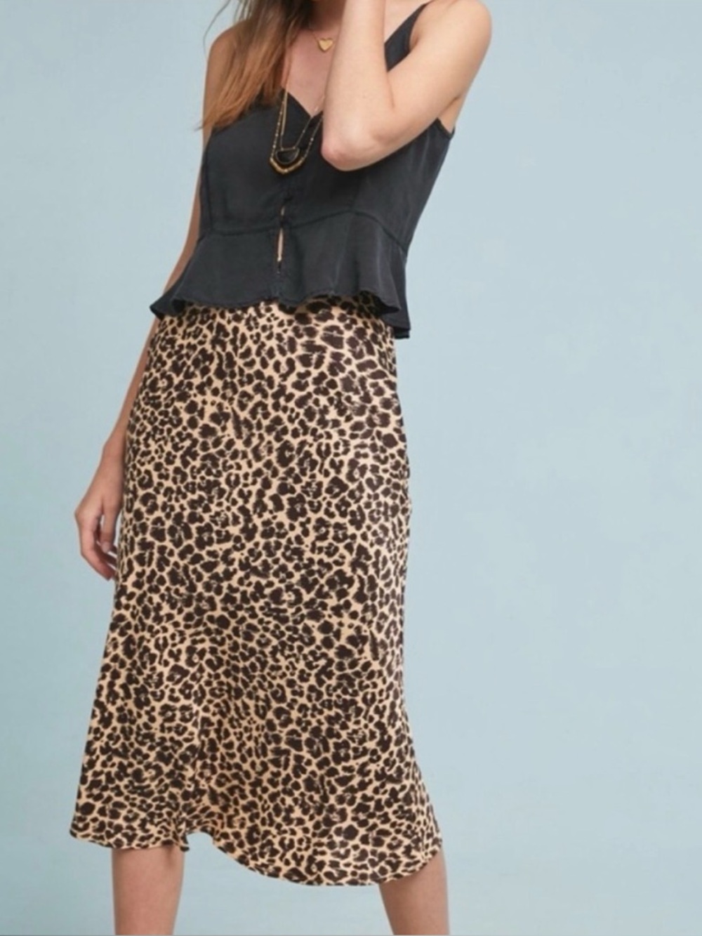 Anthropologie Leopard Print Midi Skirt